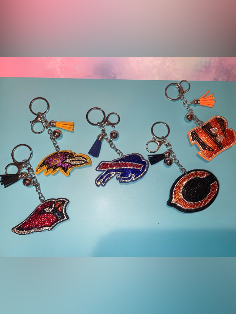 CHOICE OF: FOOTBALL TEAM Rhinestone Keychain Bag Charm with Tassel